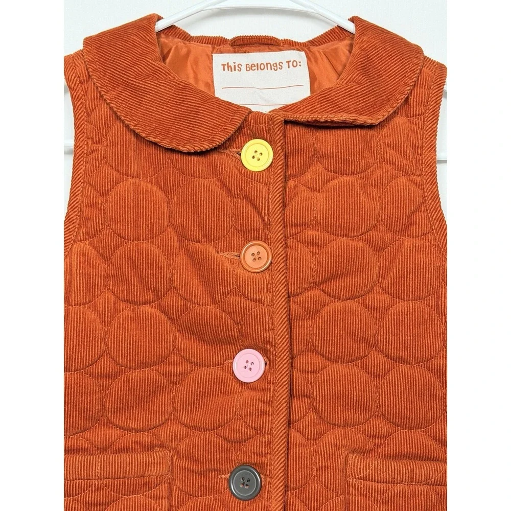 Gymboree Girls Quilted Corduroy Vest Orange 10-12 Button Front Fall Artsy Quirky